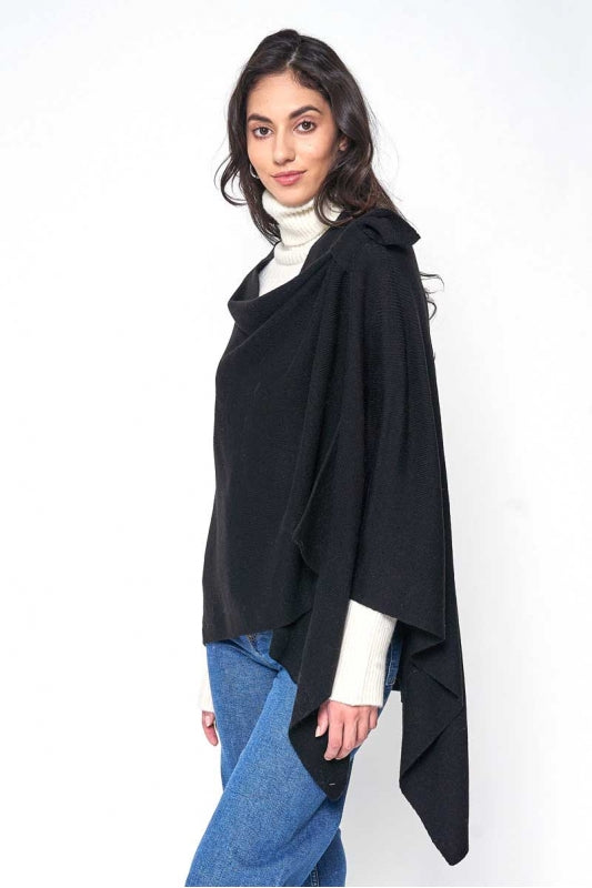 Solid Ruana Poncho with Shoulder Insert Strap