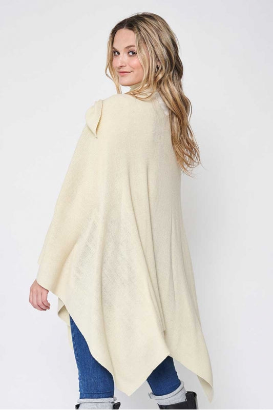 Solid Ruana Poncho with Shoulder Insert Strap