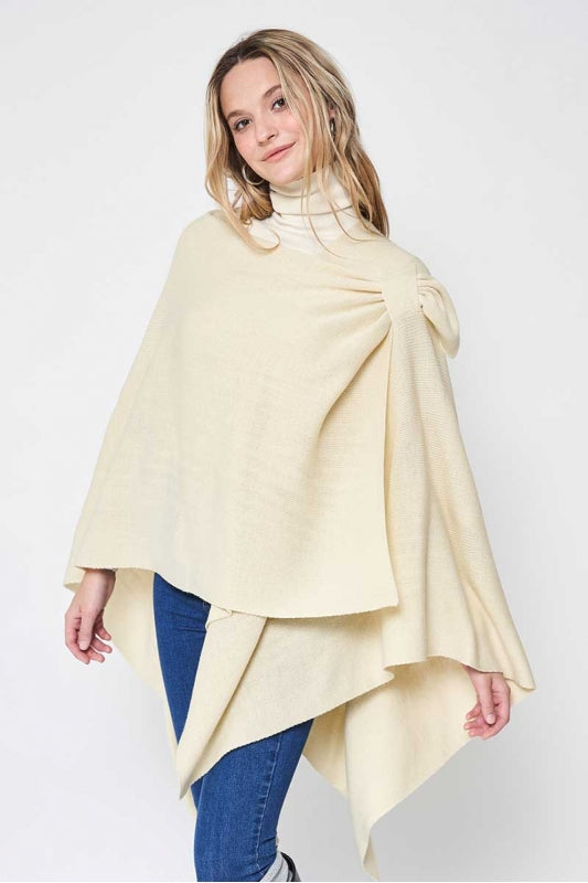 Solid Ruana Poncho with Shoulder Insert Strap