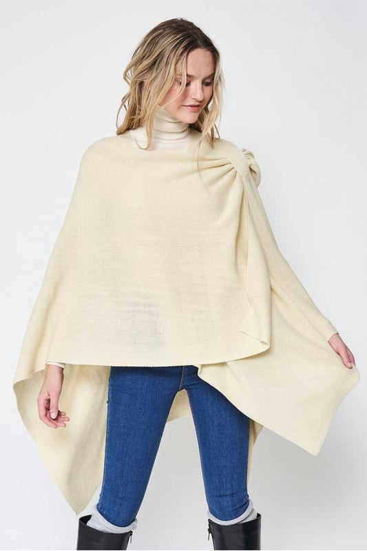 Solid Ruana Poncho with Shoulder Insert Strap