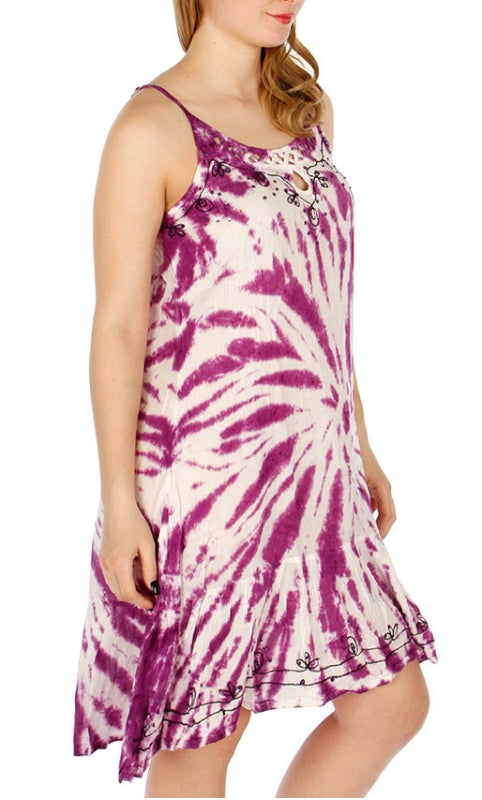 Cutout neckline tie dye effect dress Casual Fabric Light Comfortable Rayon