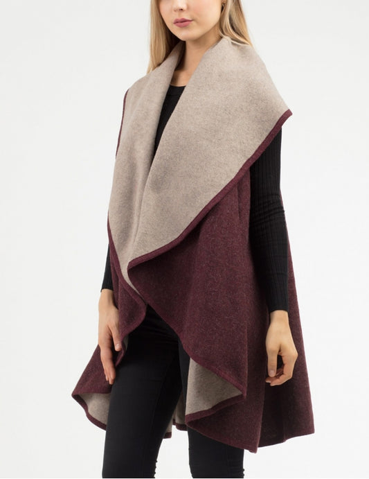 Two tone reversible shawl vest