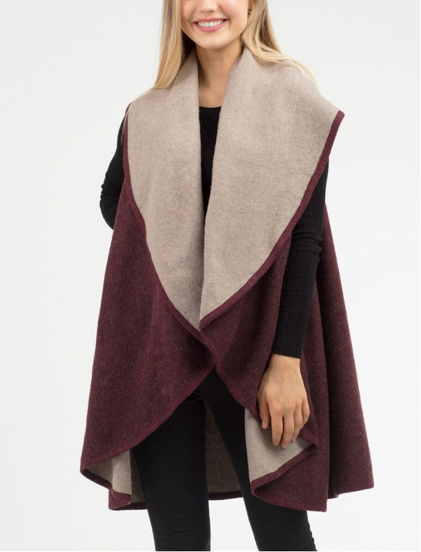 Two tone reversible shawl vest