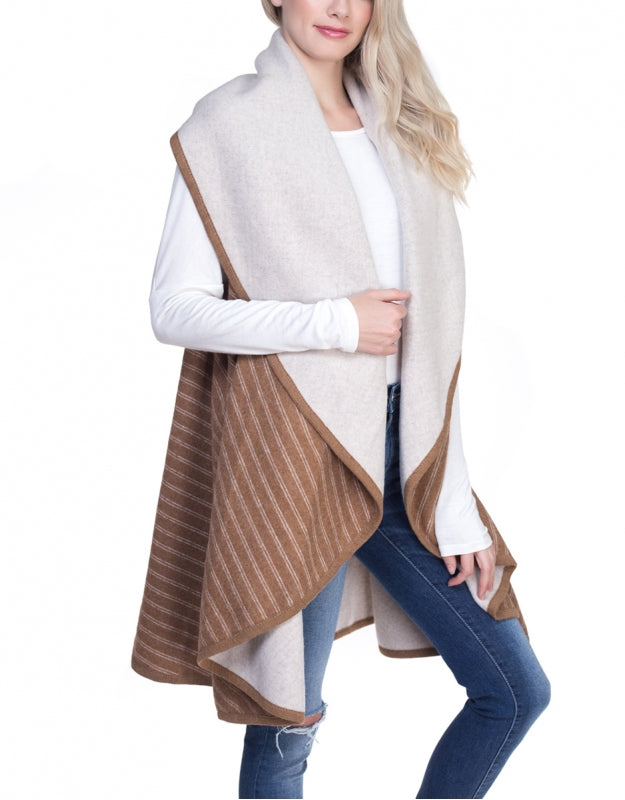 Stripe reversible shawl vest