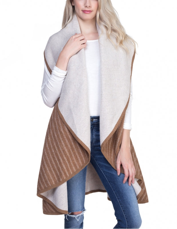 Stripe reversible shawl vest