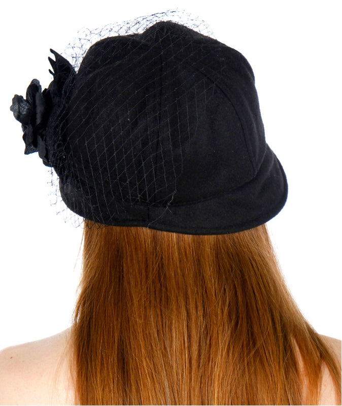 Flower veil cloche hat Black