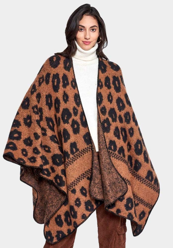 Leopard Open front Ruana Poncho