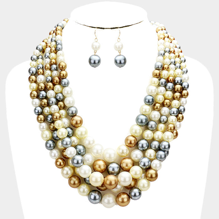 5 Row Strand Pearl Necklace Set