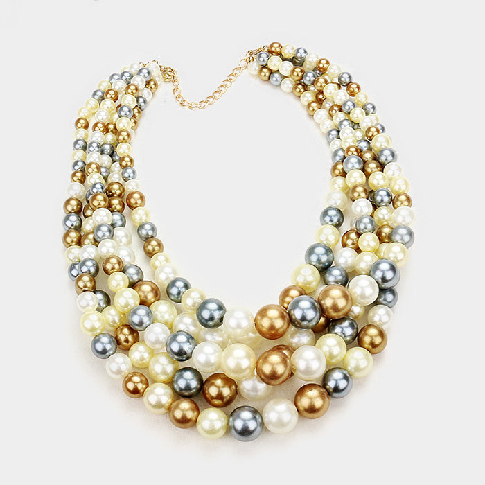 5 Row Strand Pearl Necklace Set