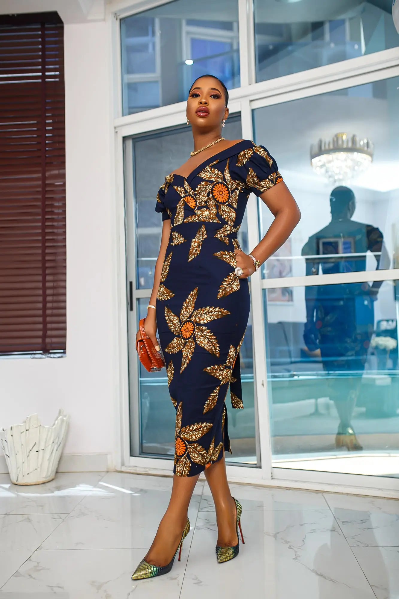 IDIA African Print A-LIne Off Shoulder