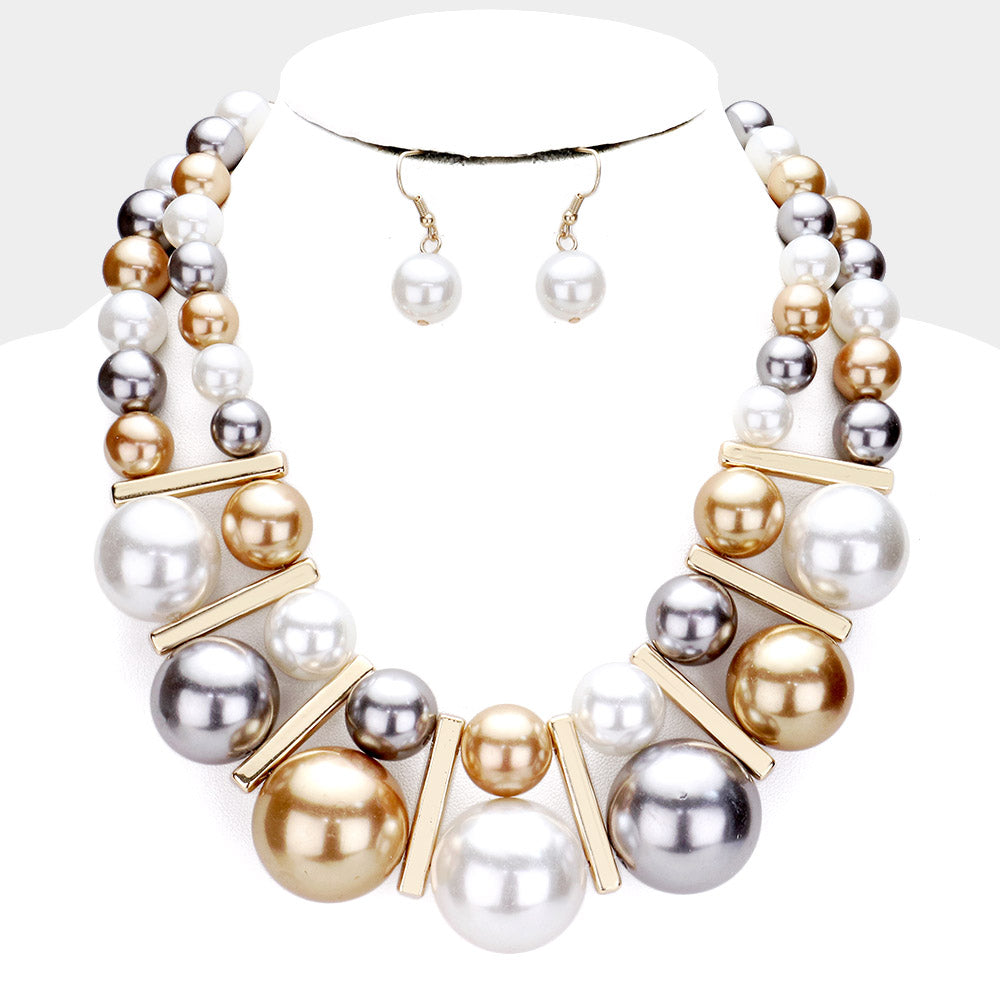 Chunky Pearl Bib Necklace Set