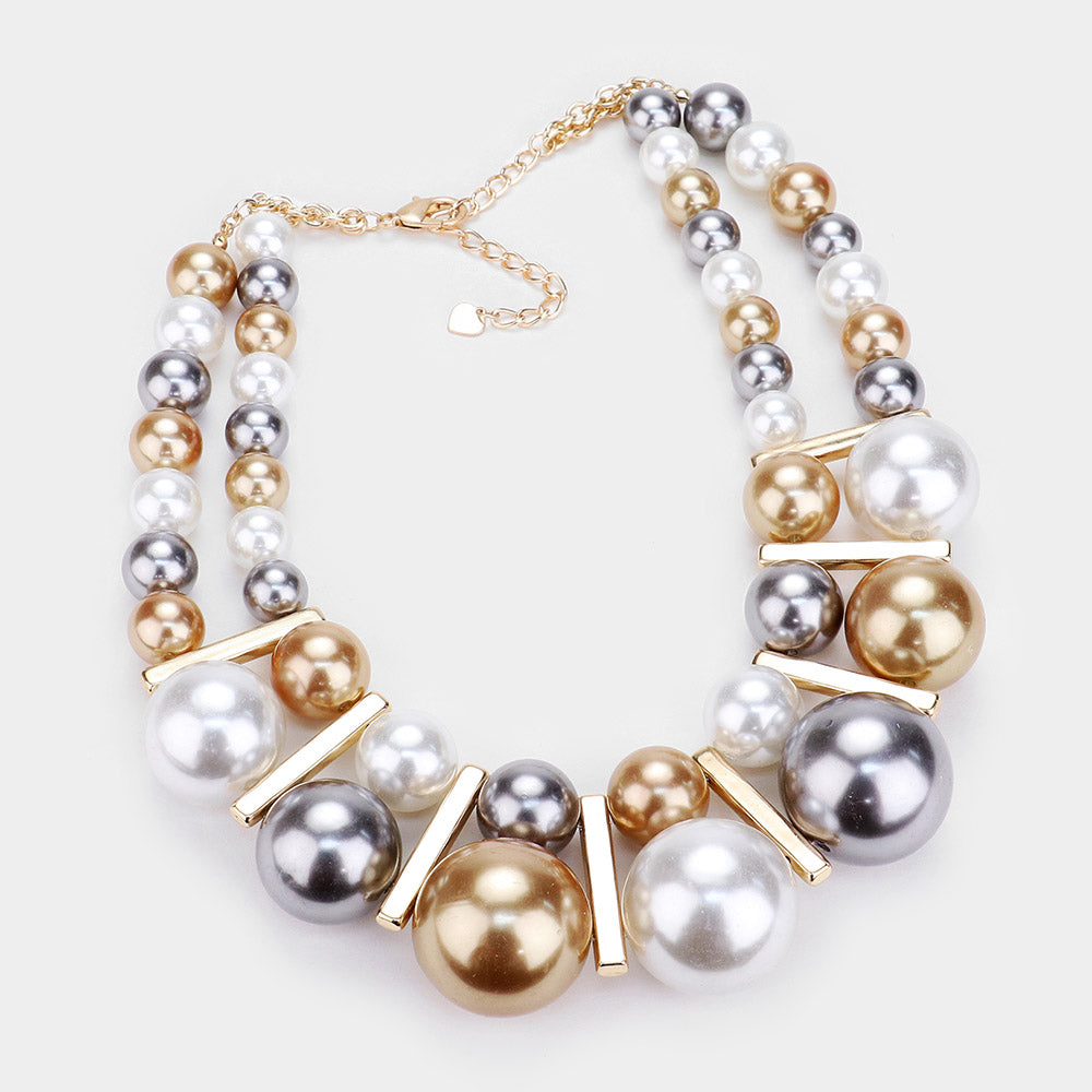 Chunky Pearl Bib Necklace Set