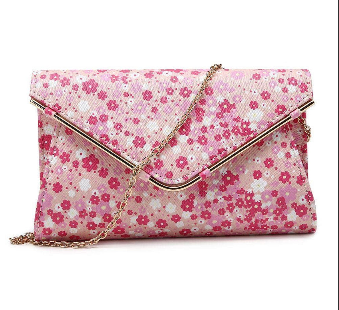 Metal Edged Floral Envelope Clutch
