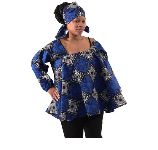 Blue/Black Circle Print Umbrella Top