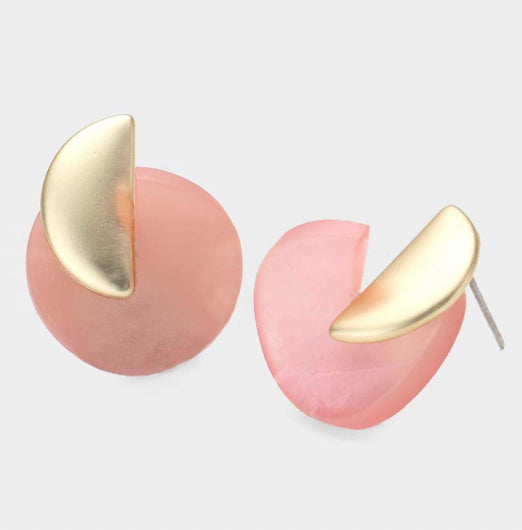 Celluloid Acetate Wavy Circle Half Metal Stud earrings