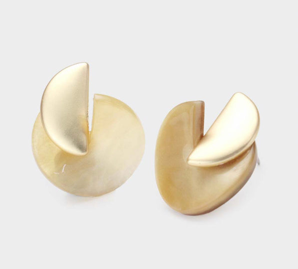 Celluloid Acetate Wavy Circle Half Metal Stud earrings