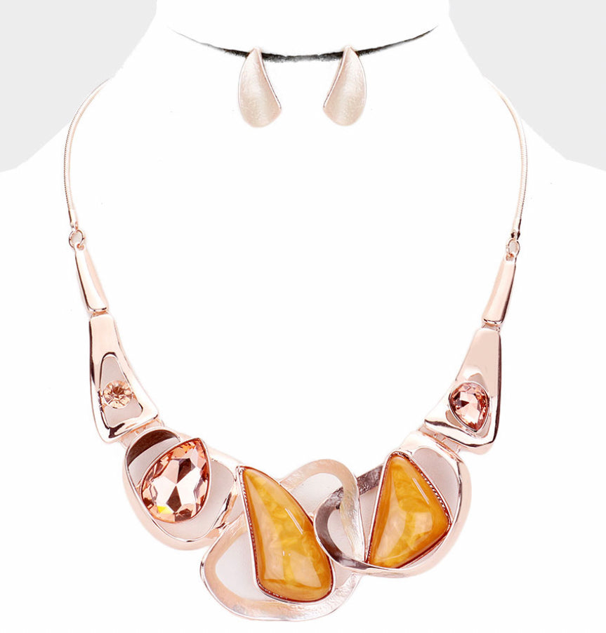 Colored Metal Stone Necklace Set