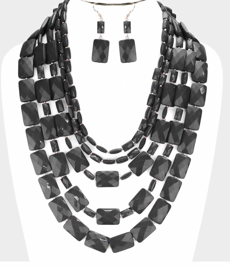 Multi Strand Rectangle Necklace Set