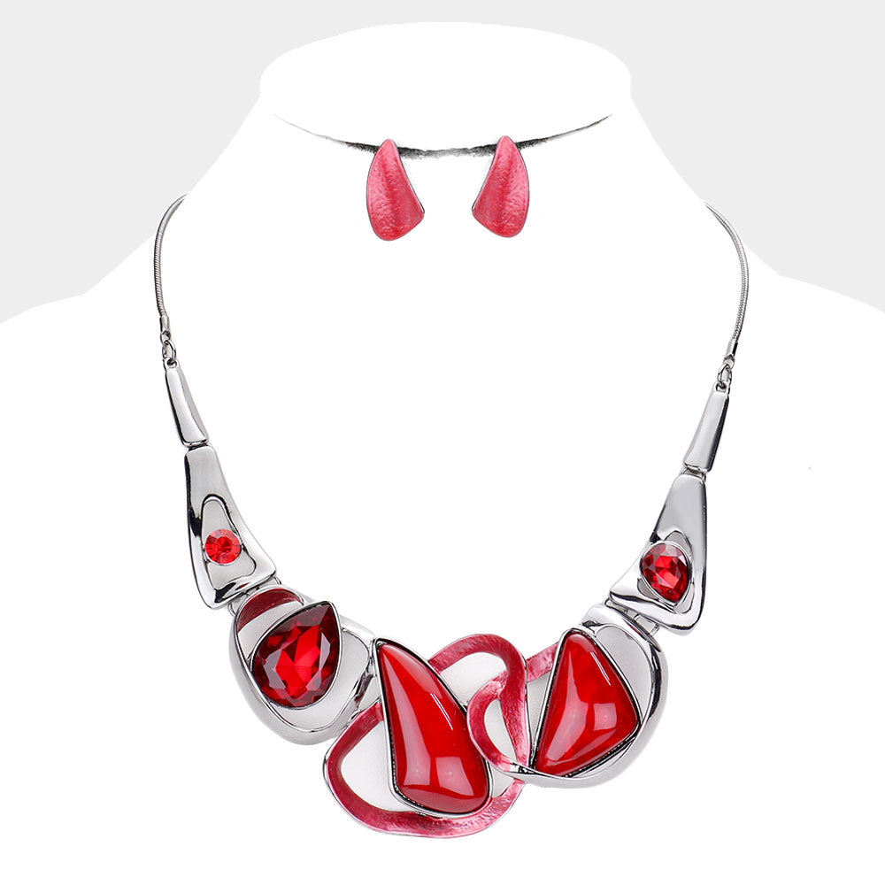 Colored Metal Stone Necklace Set