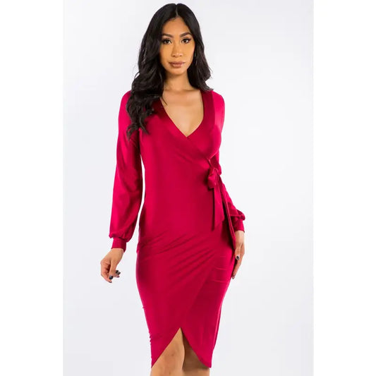 Wrapped Tie Elegant Midi Dress