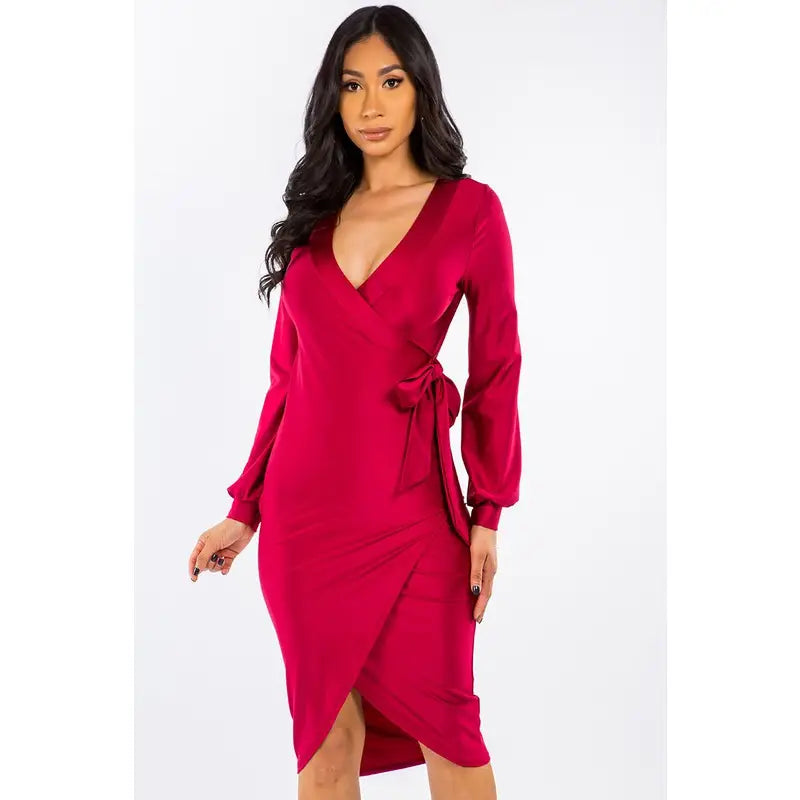 Wrapped Tie Elegant Midi Dress