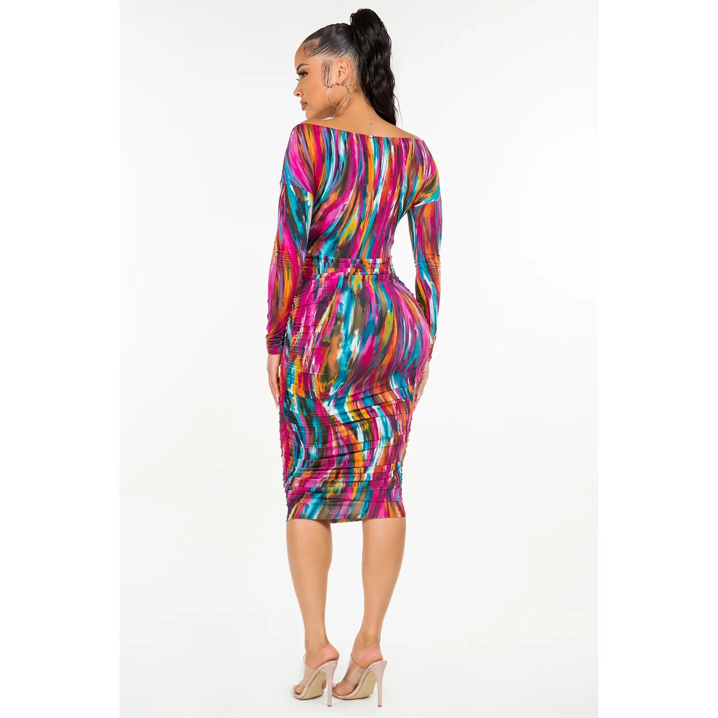 Wrap Shirred Wrap Midi Dress