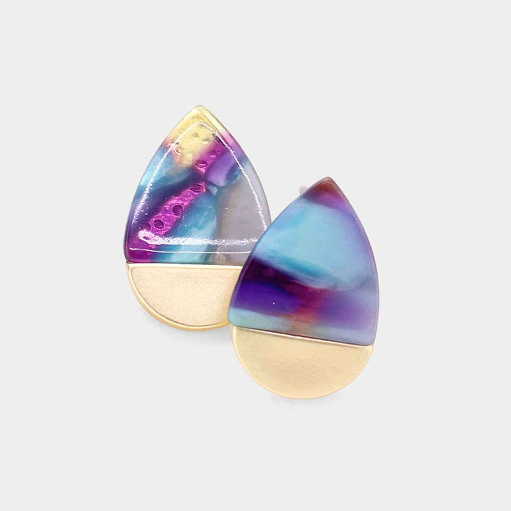 Celluloid Acetate Teardrop Stud Earrings