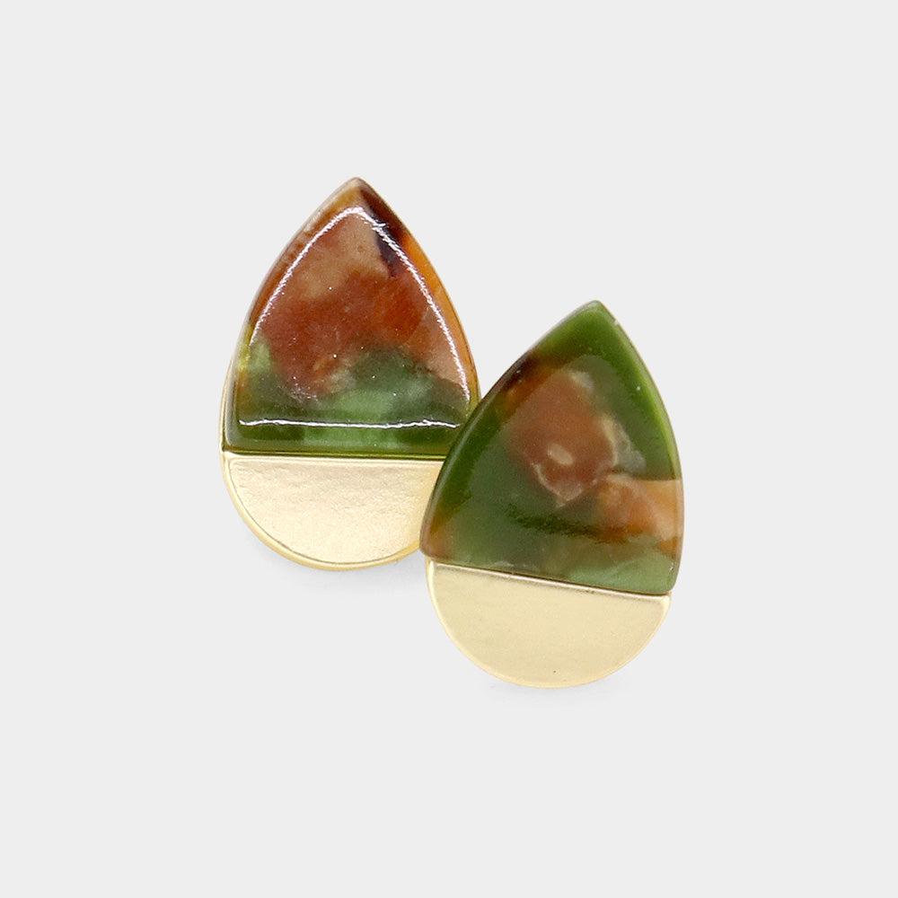 Celluloid Acetate Teardrop Stud Earrings